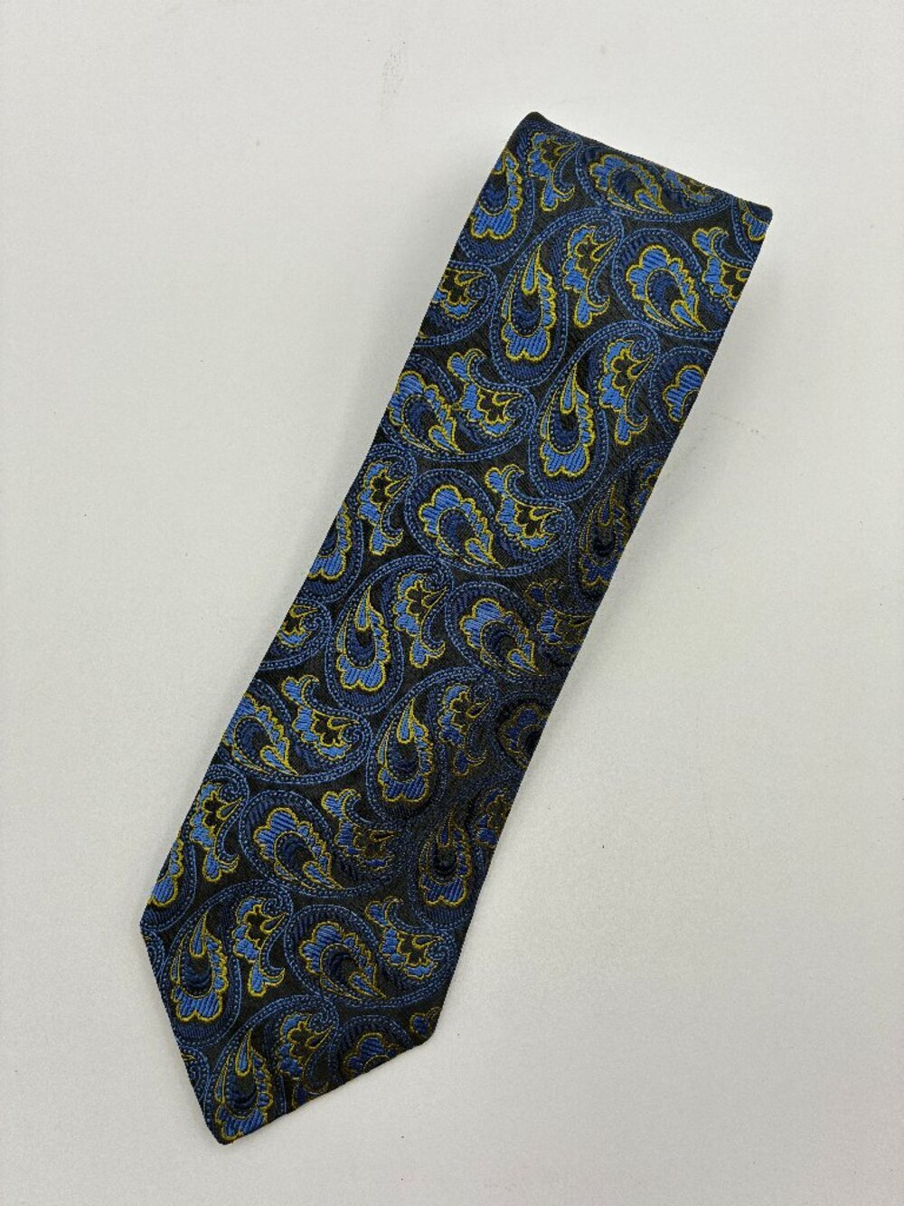 Ted Baker London Tie Blue Metallic Paisley 100% Silk Necktie Hand Tailored USA